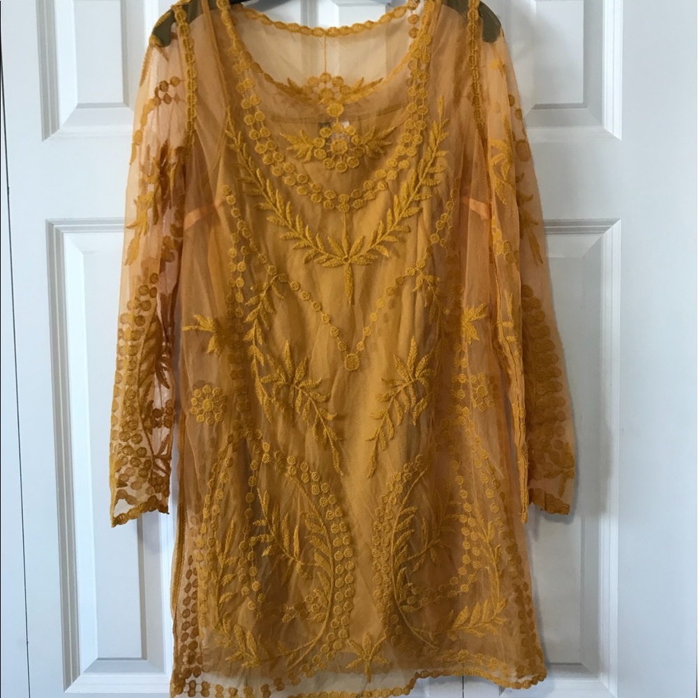 H&M Lace overlay dress, yellow, never worn